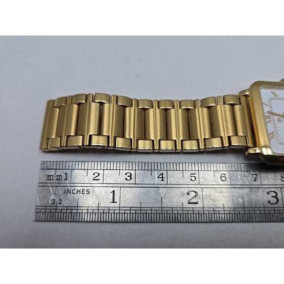 Titan Quartz Gold Tone Square Watch White 29mm Roman Bracelet New Battery 510YAC - Picture 11 of 12